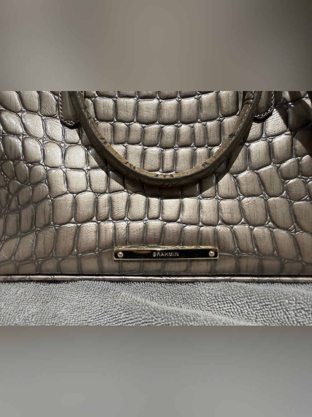 BRAHMIM | Metallic Taupe Croc-Embossed Satchel - Picture 3 of 7